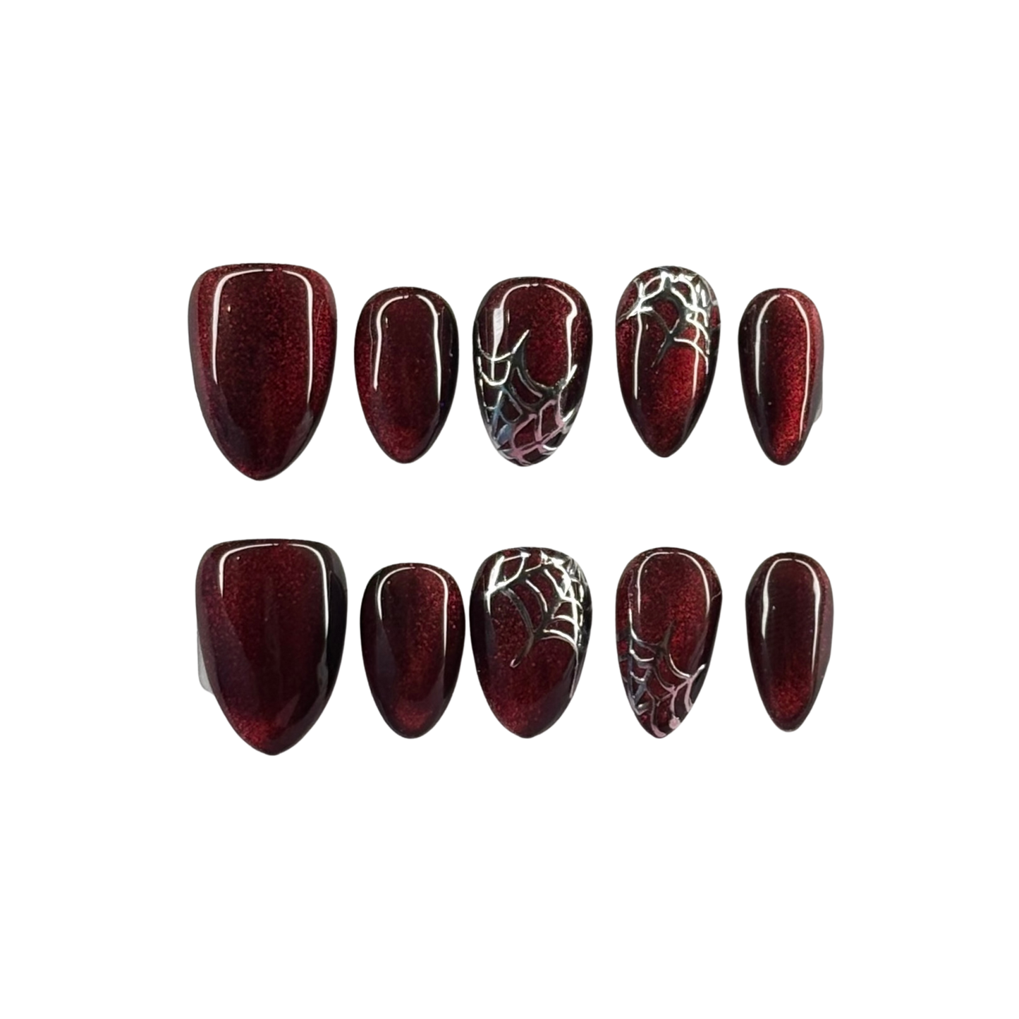 Red cat eye with spider webs